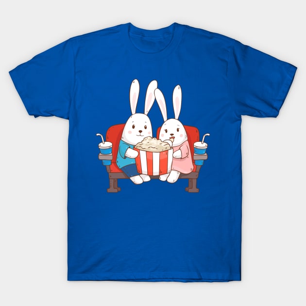 Bunnies Movie Night Art Print T-Shirt by Olya Yatsenko